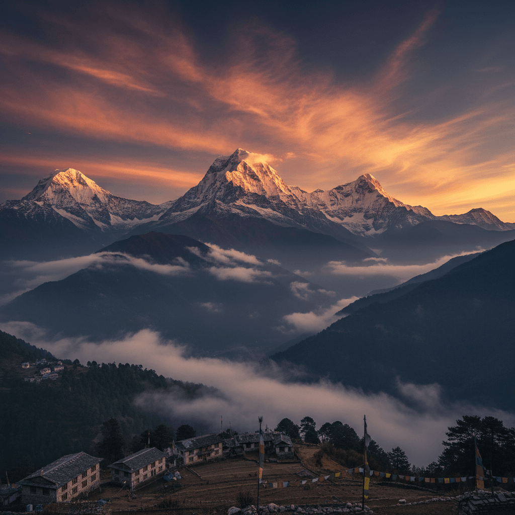 Breathtaking Himalayan mountain landscape at golden hour